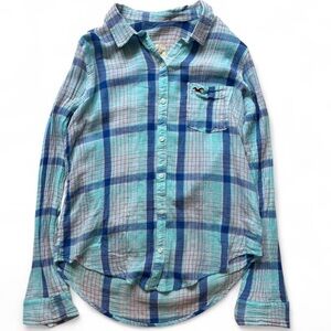 Vintage Hollister lightweight plaid button down M beach coverup spring